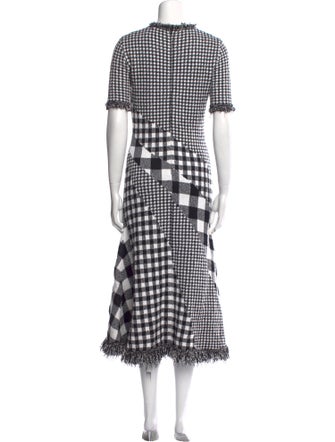 Oscar de la Renta Plaid Print Midi Length Dress