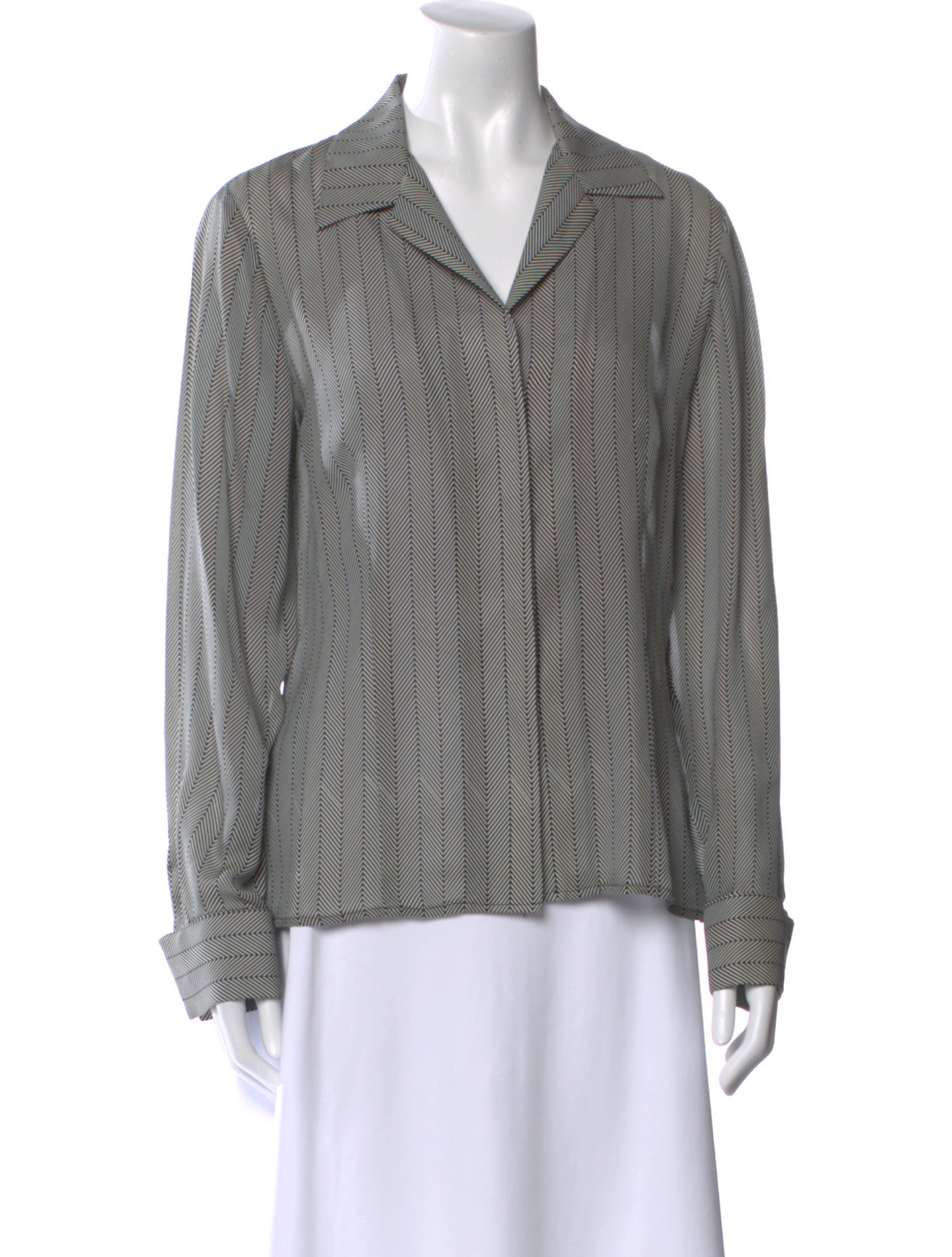 Oscar de la Renta Printed Long Sleeve Button-Up Top