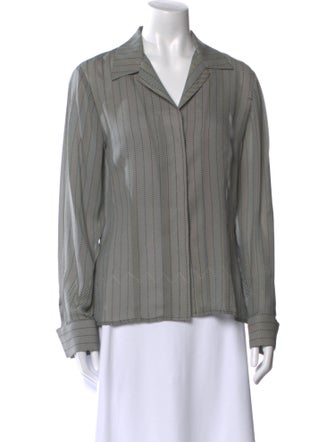 Oscar de la Renta Printed Long Sleeve Button-Up Top