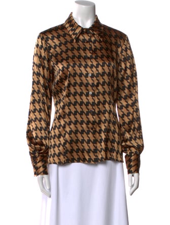 Oscar de la Renta Silk Printed Button-Up Top