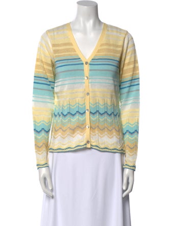 Oscar de la Renta Striped V-Neck Sweater