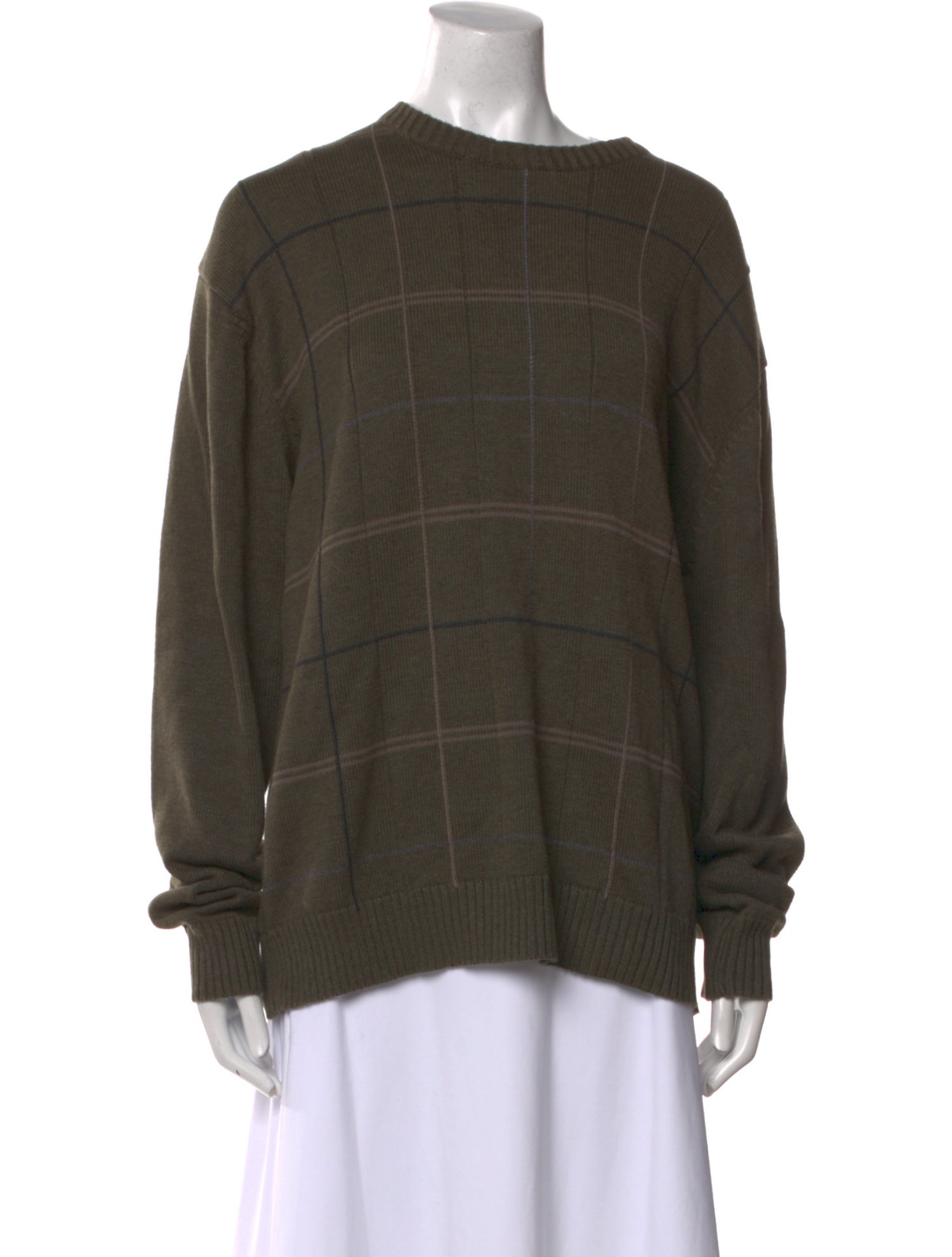Oscar de la Renta Plaid Print Crew Neck Sweater