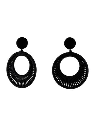 Oscar de la Renta Leather & fabric, Crystal Drop Clip-On Earrings