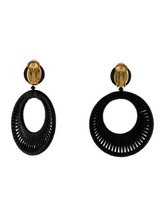 Oscar de la Renta Leather & fabric, Crystal Drop Clip-On Earrings