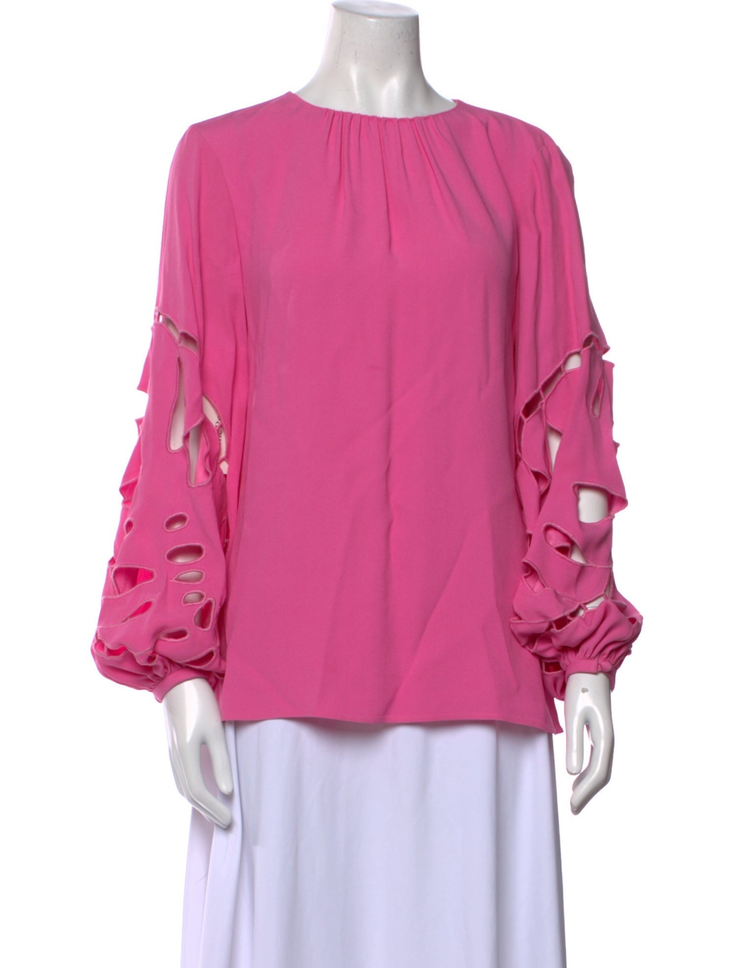 Oscar de la Renta Crew Neck Long Sleeve Blouse - Pink Tops