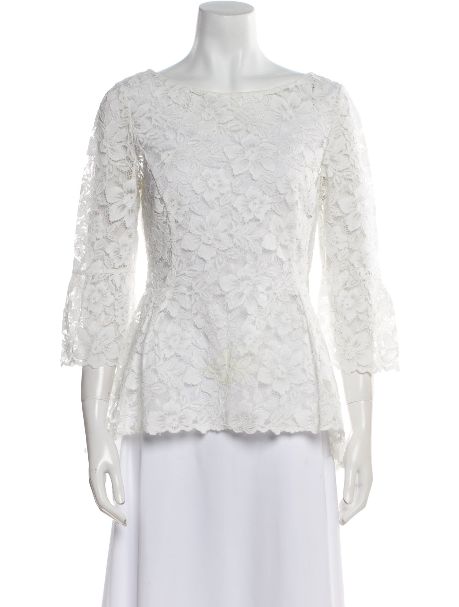 Oscar de la Renta Lace Pattern Bateau Neckline Blouse