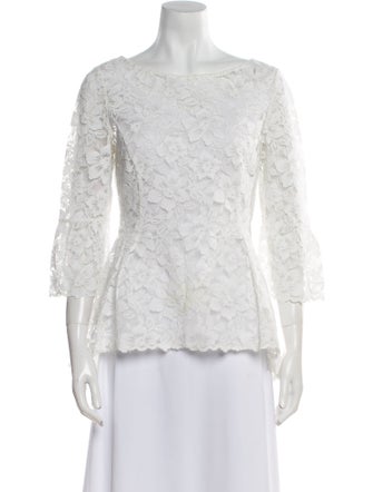 Oscar de la Renta Lace Pattern Bateau Neckline Blouse