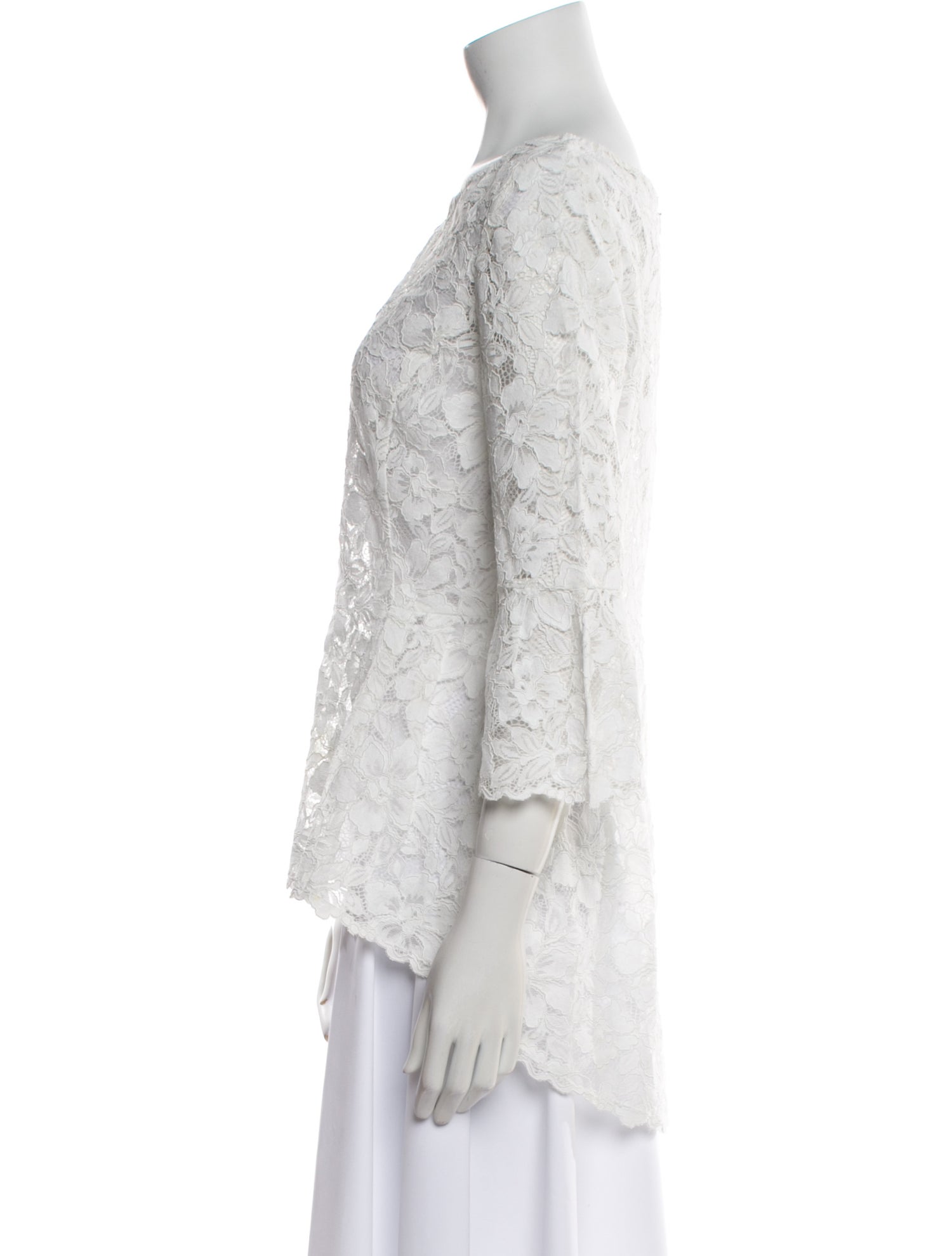 Oscar de la Renta Lace Pattern Bateau Neckline Blouse