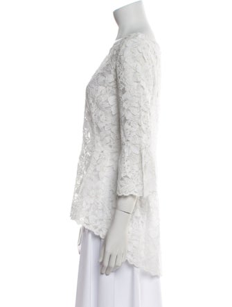 Oscar de la Renta Lace Pattern Bateau Neckline Blouse