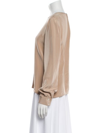 Oscar de la Renta Crew Neck Long Sleeve Blouse