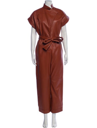Oscar de la Renta Leather Mock Neck Jumpsuit