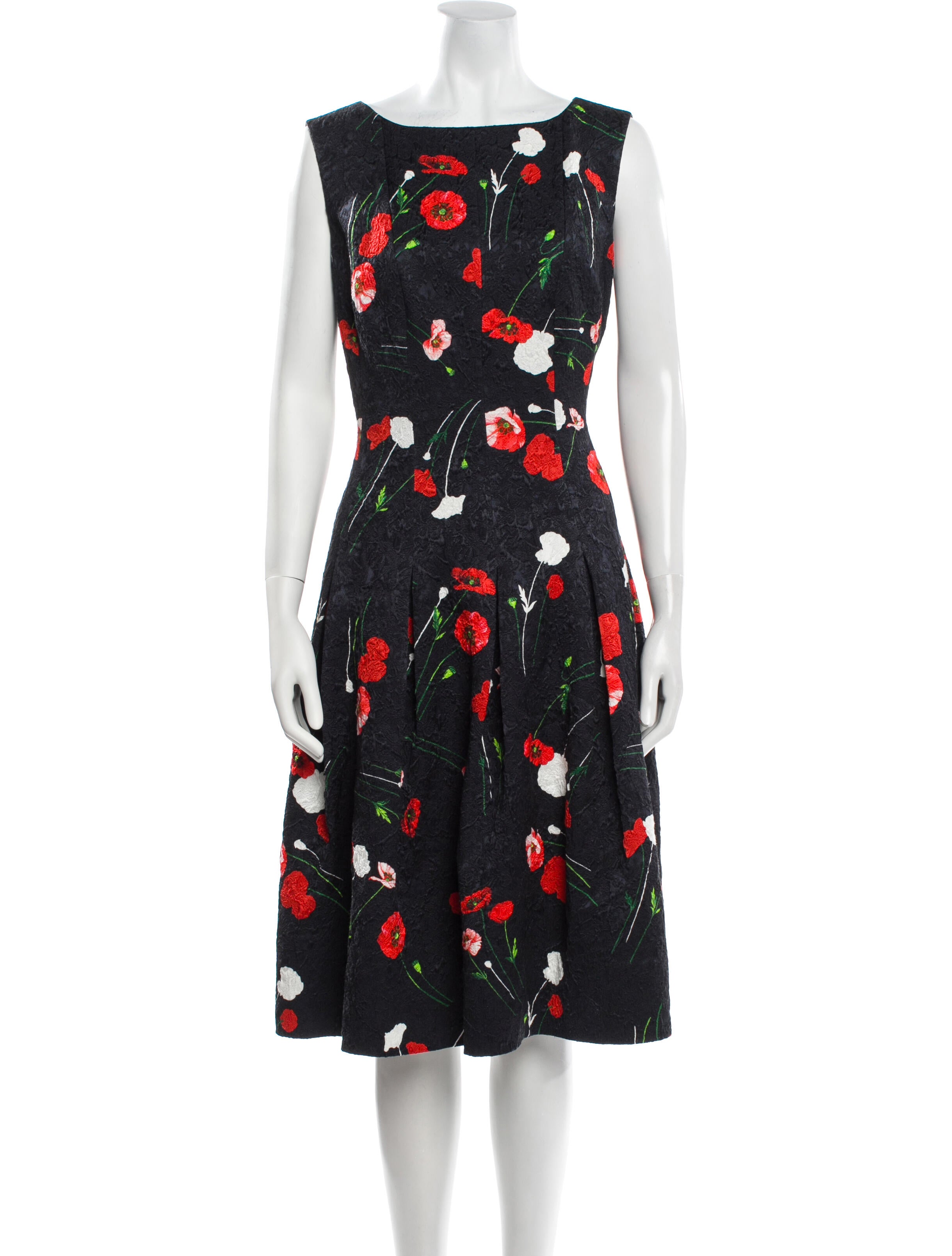 Oscar de la Renta Floral Print Midi Length Dress