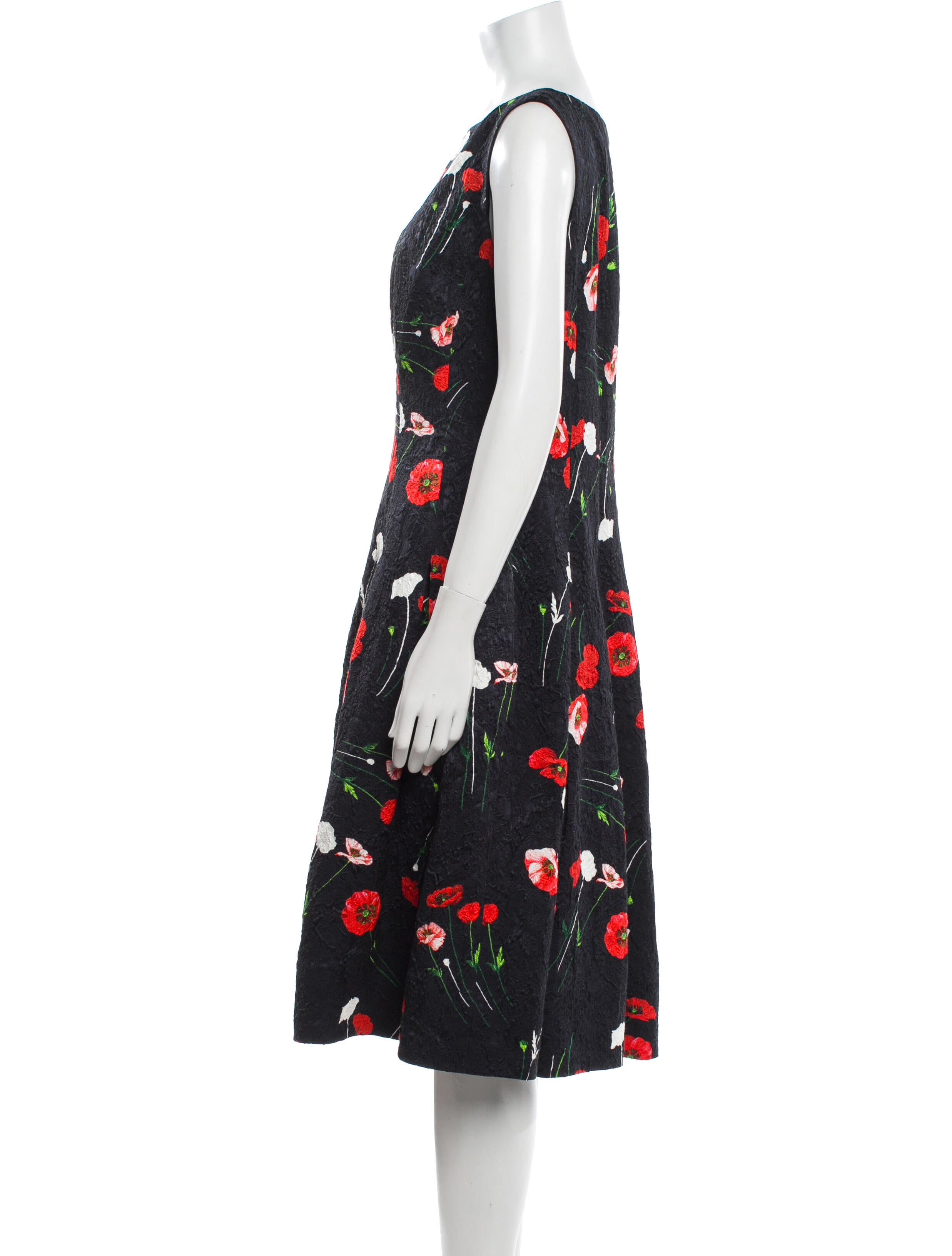 Oscar de la Renta Floral Print Midi Length Dress