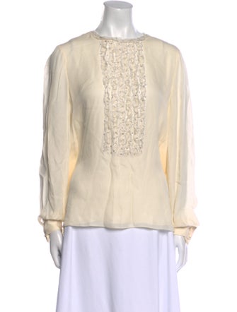 Oscar de la Renta Silk Crew Neck Blouse