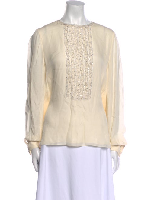 Oscar de la Renta Silk Crew Neck Blouse