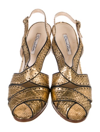 Oscar de la Renta Snakeskin Slingback Sandals