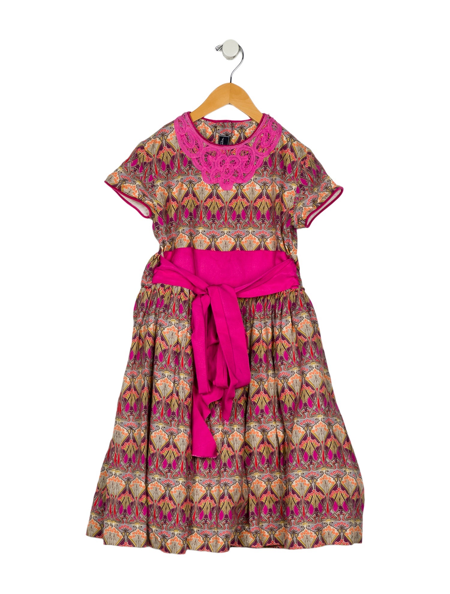 Oscar de la Renta Girls' Patterned Short Sleeve Dress