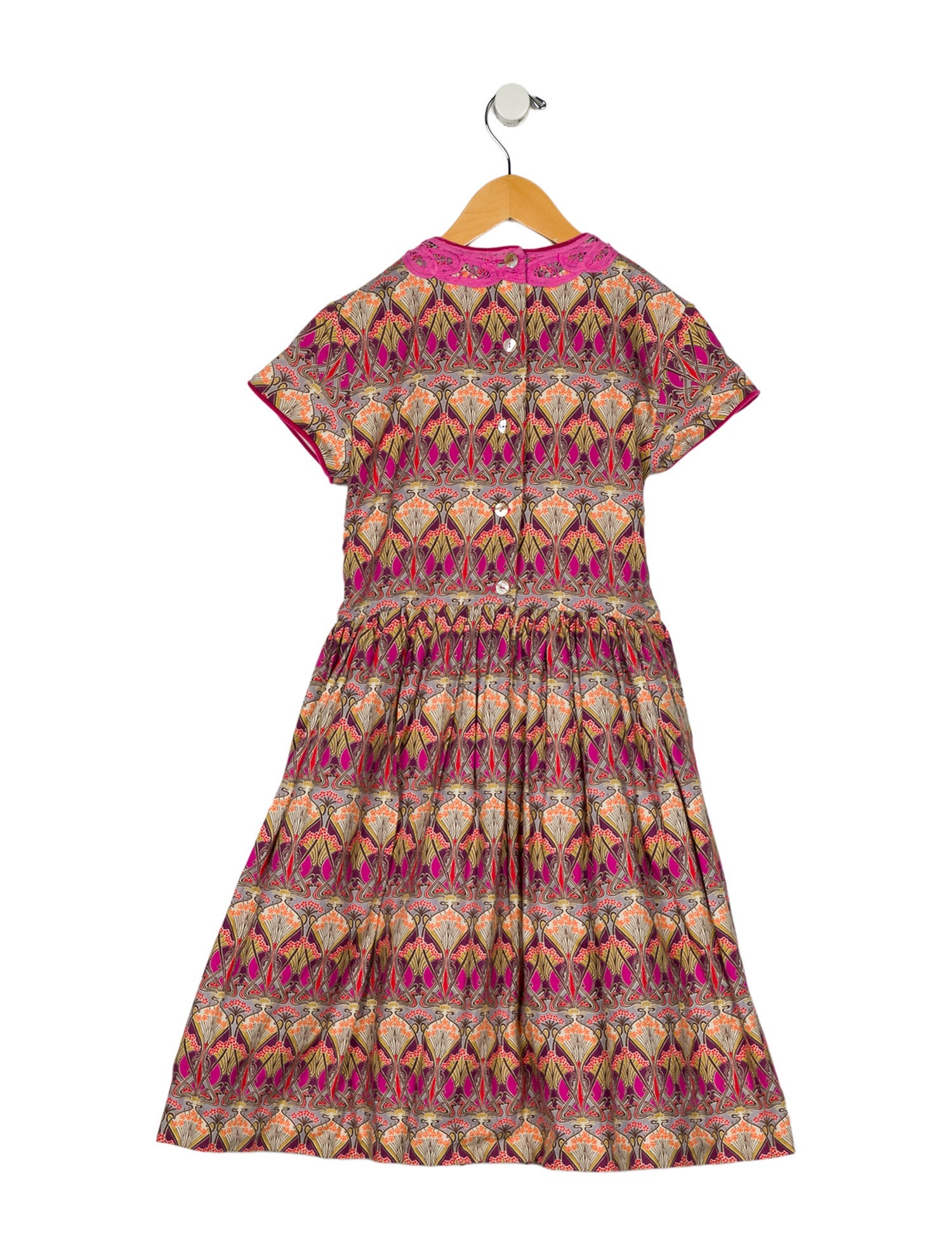Oscar de la Renta Girls' Patterned Short Sleeve Dress