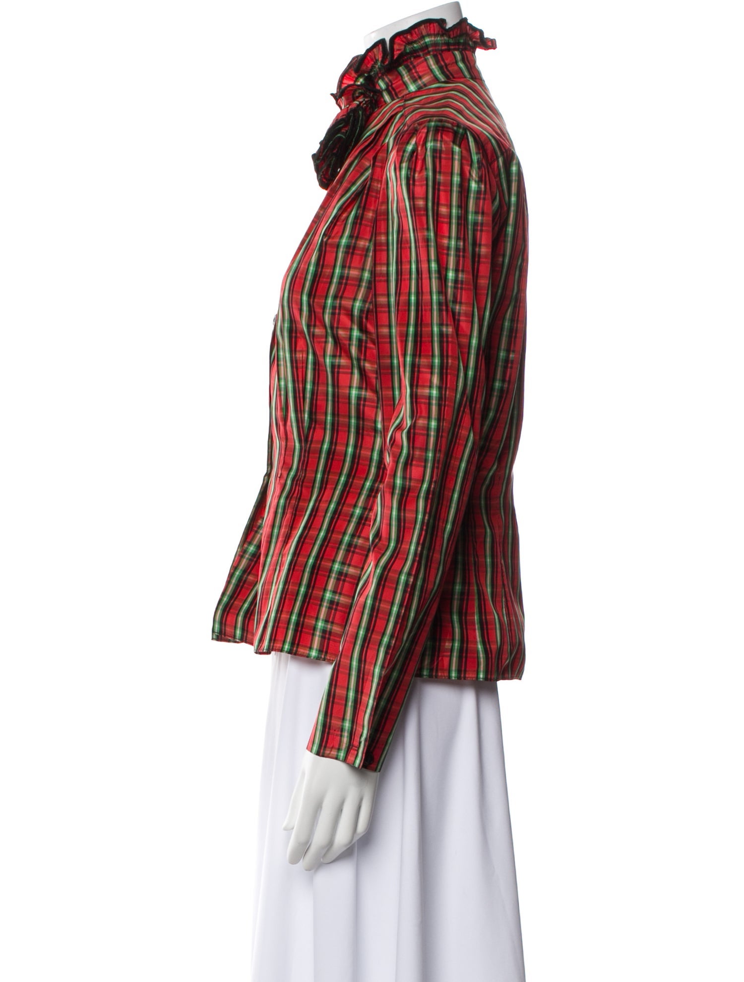 Oscar de la Renta Plaid Print Turtleneck Blouse