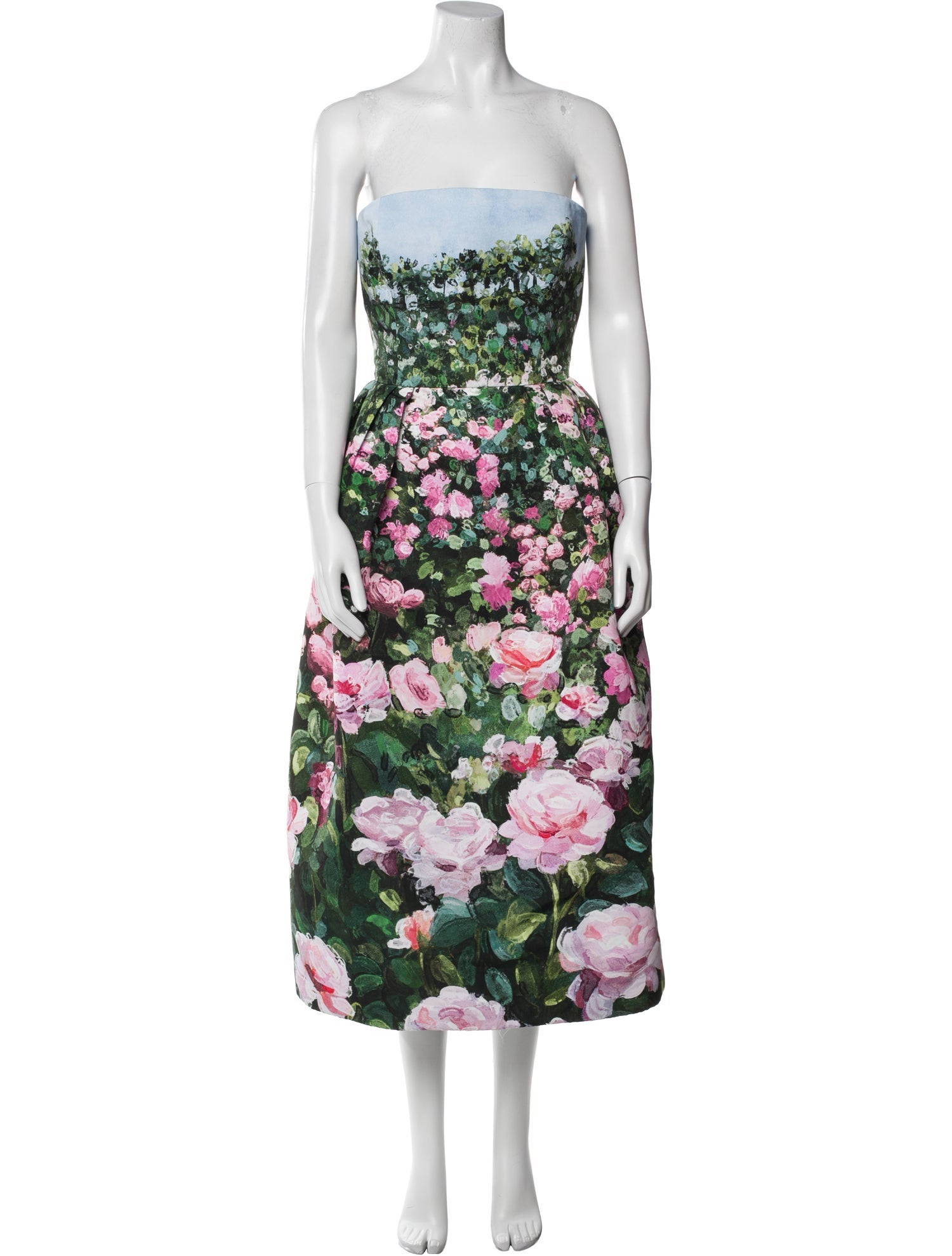 Oscar de la Renta Floral Print Midi Length Dress