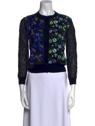 Oscar de la Renta Merino Wool Floral Print Sweater