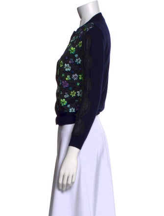Oscar de la Renta Merino Wool Floral Print Sweater