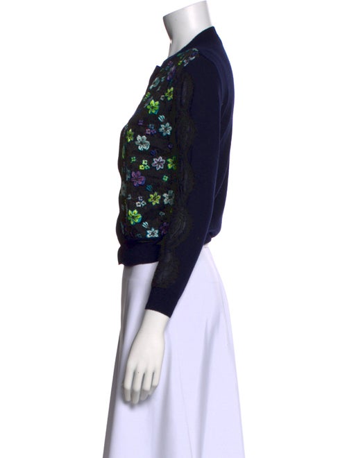 Oscar de la Renta Merino Wool Floral Print Sweater