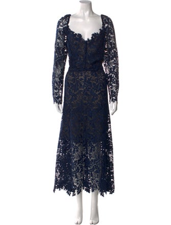 Oscar de la Renta Lace Pattern Long Dress