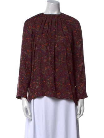 Oscar de la Renta Floral Print Crew Neck Blouse