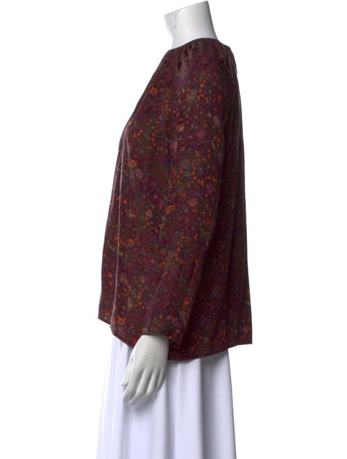 Oscar de la Renta Floral Print Crew Neck Blouse