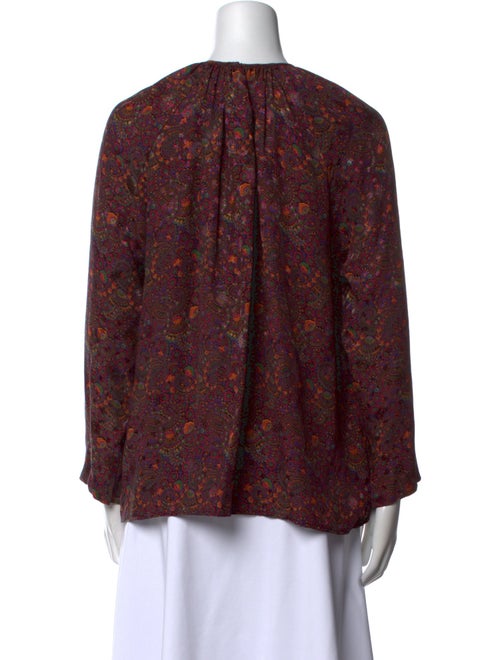 Oscar de la Renta Floral Print Crew Neck Blouse
