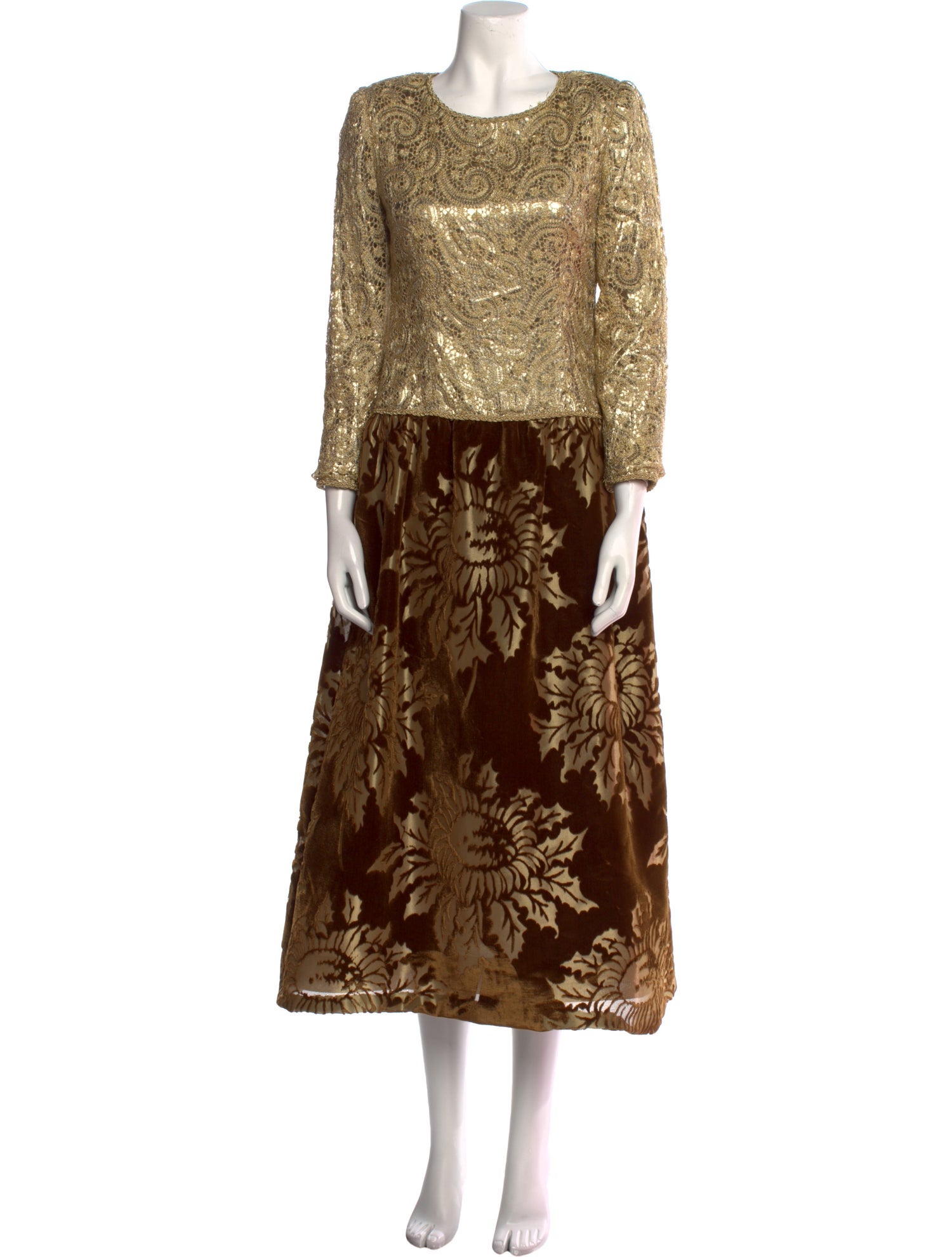Oscar de la Renta Floral Print Midi Length Dress - Gold Dresses, Clothing -  OSC268077 | The RealReal