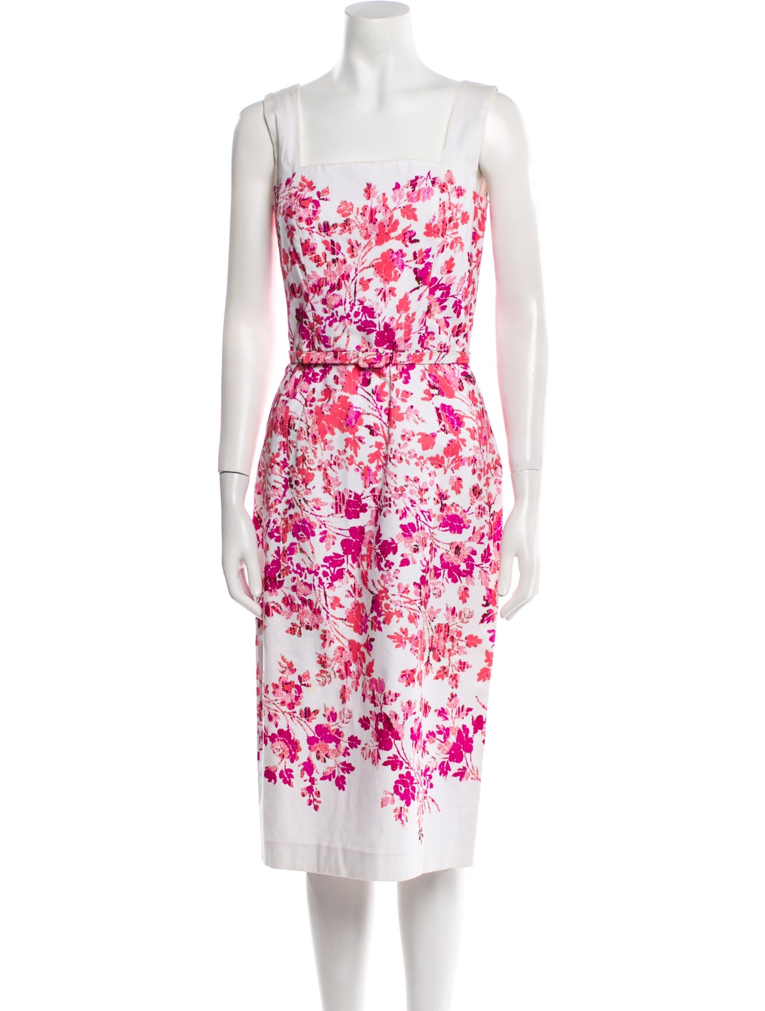 Oscar de la Renta Floral Print Midi Length Dress