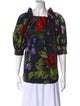 Oscar de la Renta Floral Print Square Neckline Blouse