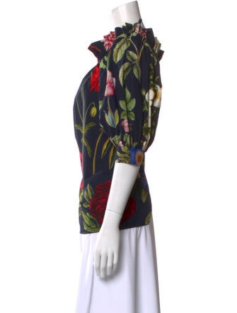 Oscar de la Renta Floral Print Square Neckline Blouse