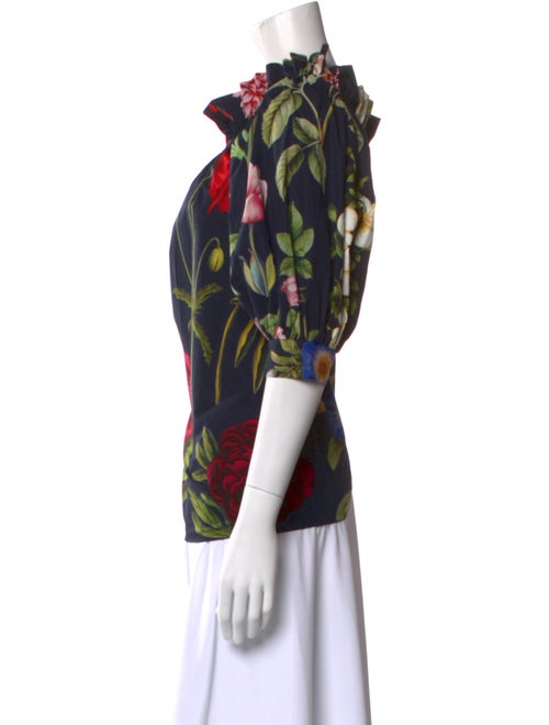 Oscar de la Renta Floral Print Square Neckline Blouse