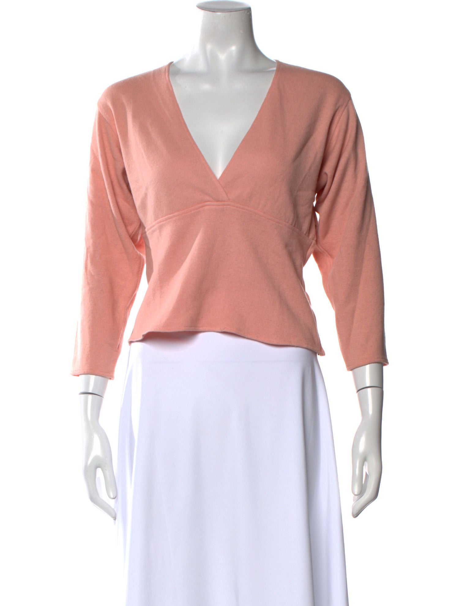 Oscar de la Renta V-Neck Three-Quarter Sleeve Crop Top