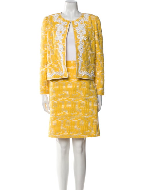 Oscar de la Renta Tweed Pattern Bow Accents Skirt Suit