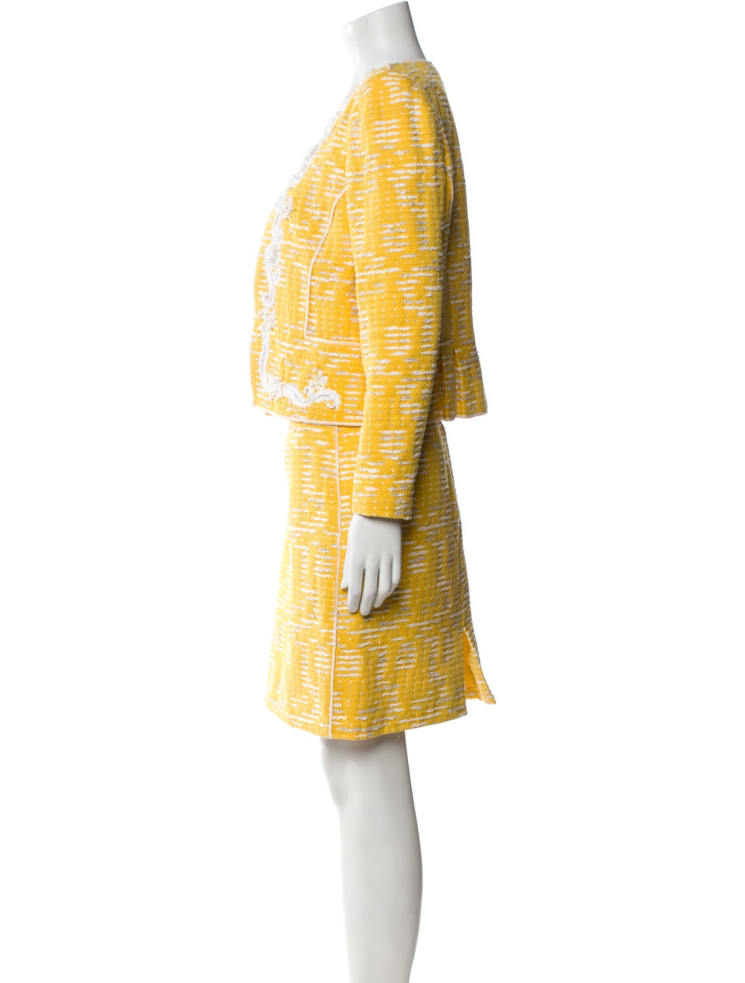 Oscar de la Renta Tweed Pattern Bow Accents Skirt Suit