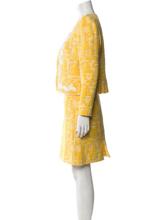 Oscar de la Renta Tweed Pattern Bow Accents Skirt Suit