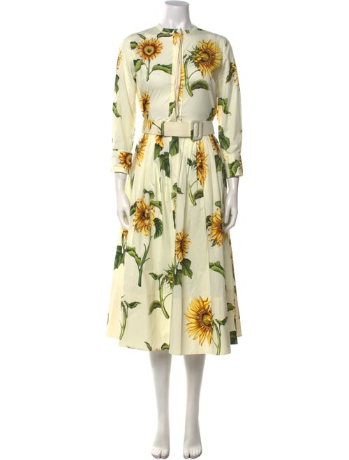 Oscar de la Renta Floral Print Midi Length Dress