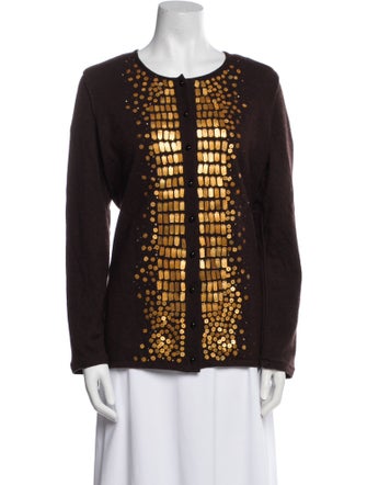 Oscar de la Renta Patterned Crew Neck Sweater