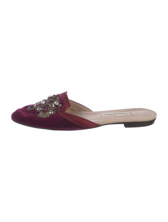 Oscar de la Renta Velvet Crystal Embellishments Mules