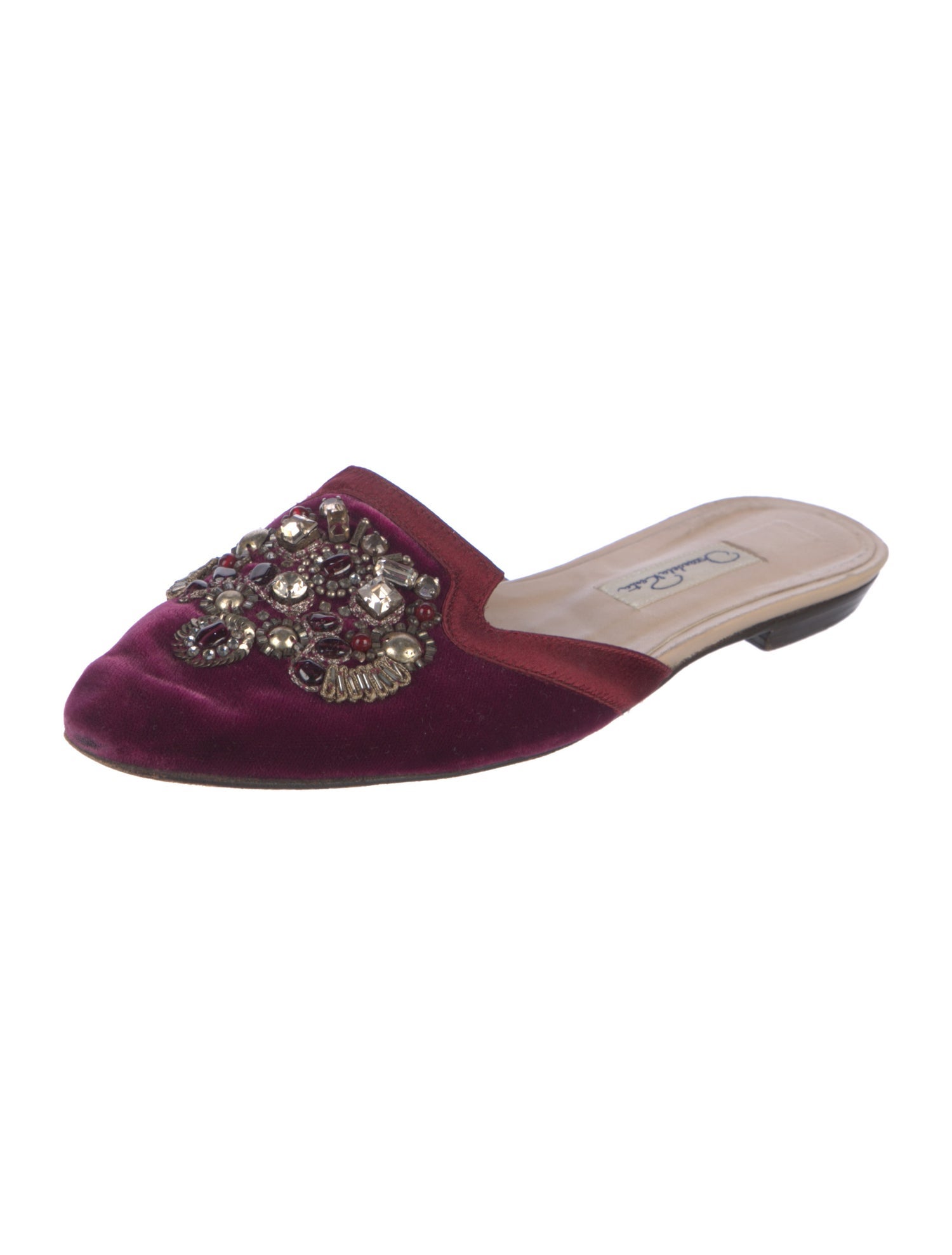Oscar de la Renta Velvet Crystal Embellishments Mules