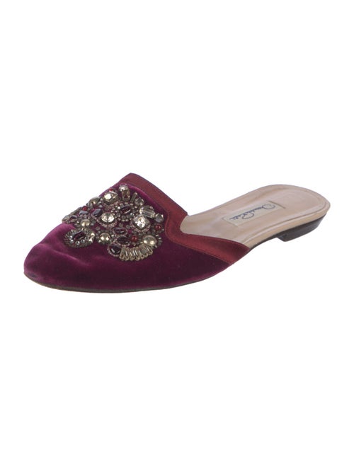 Oscar de la Renta Velvet Crystal Embellishments Mules