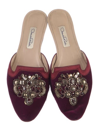 Oscar de la Renta Velvet Crystal Embellishments Mules