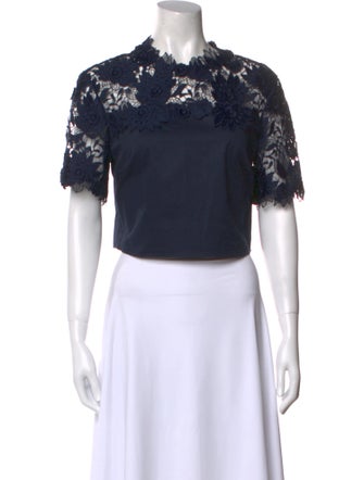 Oscar de la Renta Linen Mock Neck Crop Top