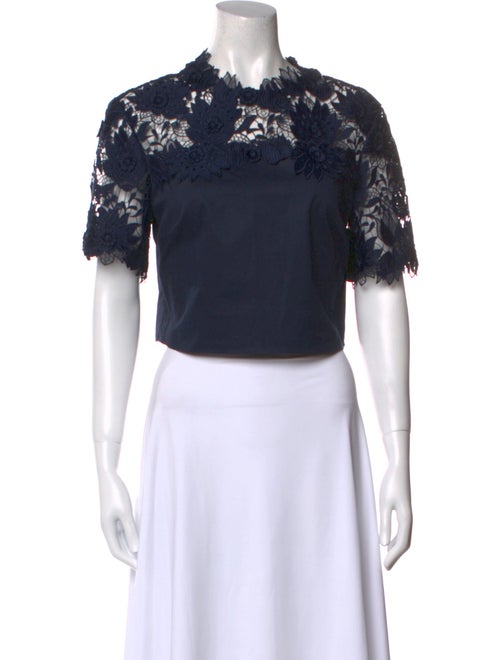 Oscar de la Renta Linen Mock Neck Crop Top