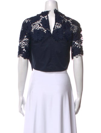 Oscar de la Renta Linen Mock Neck Crop Top