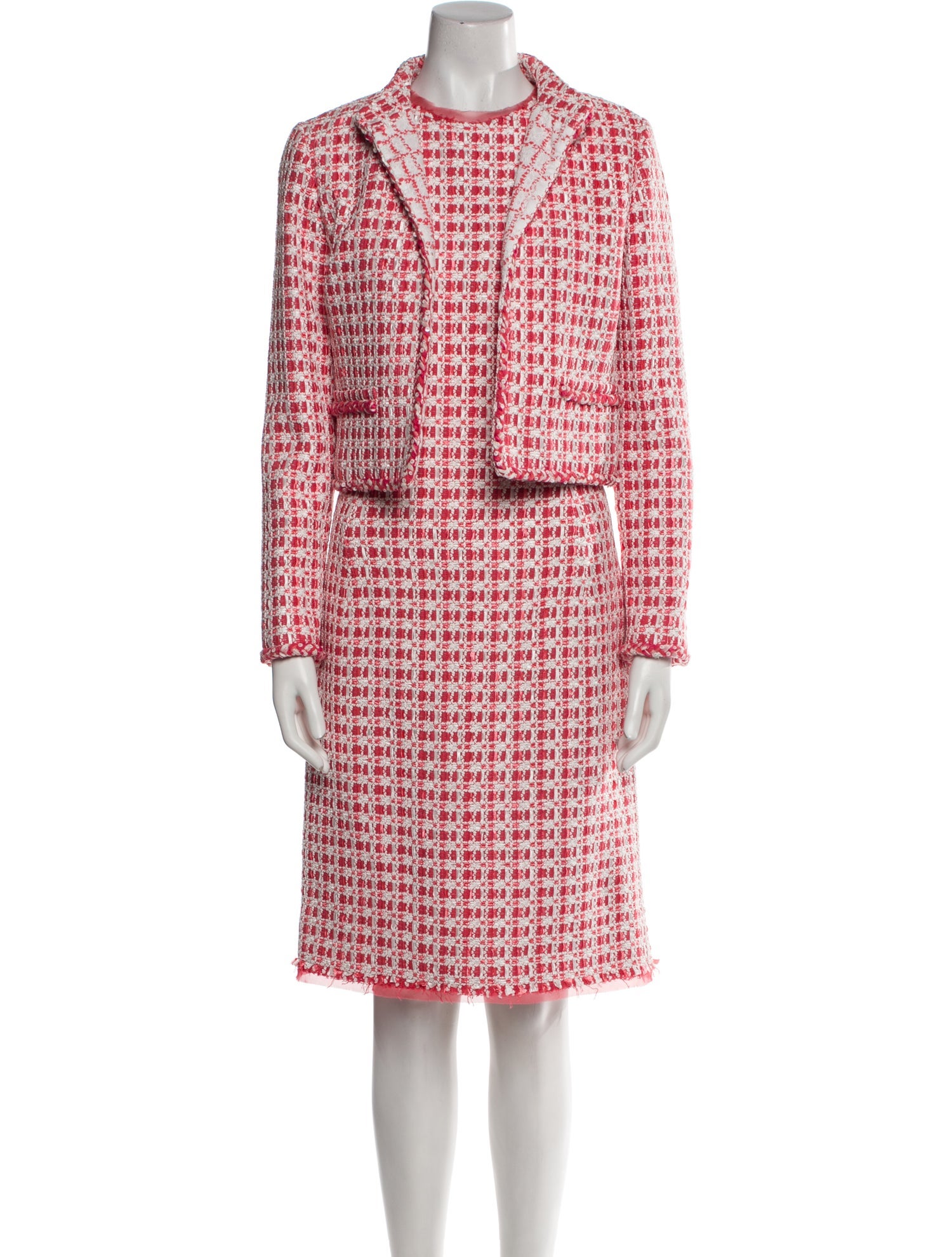 Oscar de la Renta Printed Raw-Edge Trim Dress Set w/ Tags